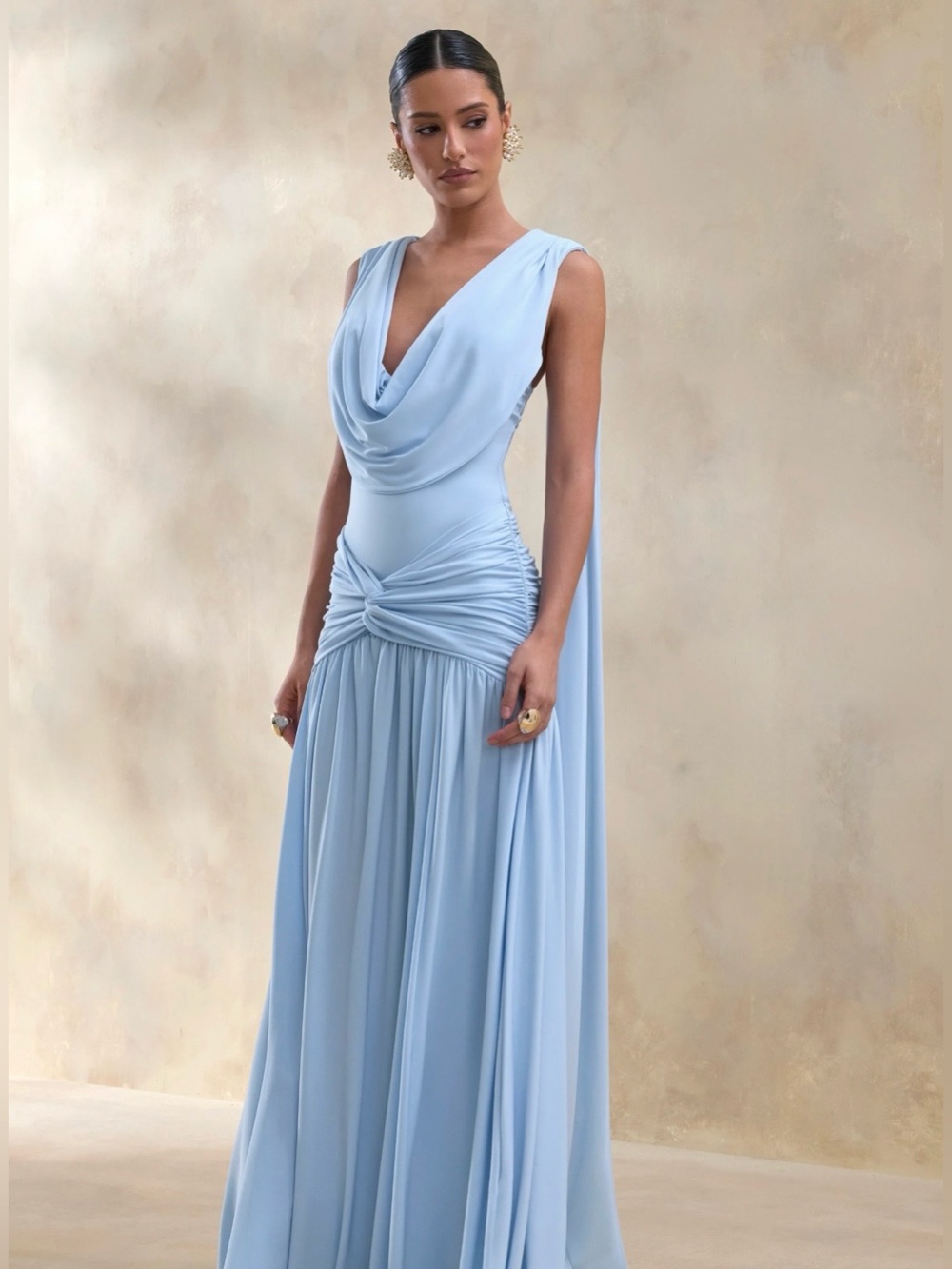 Club London Light Blue Draped Evening Gown
